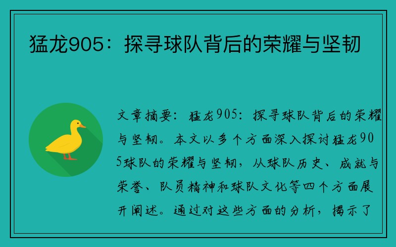猛龙905：探寻球队背后的荣耀与坚韧